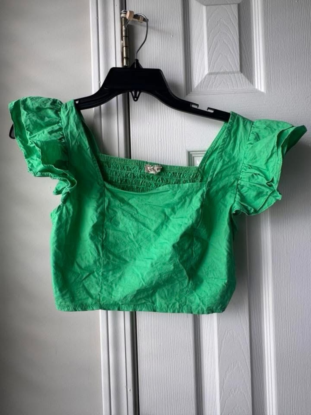Altar'd State Bright Green Square-Neck Ruffle Crop Top